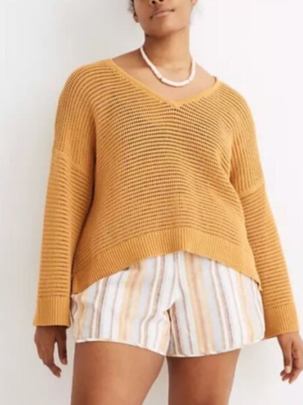 Madewell Seville Pullover Sweater Sz Small Open Knit Mustard Yellow Oversized